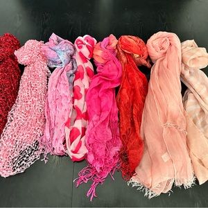 Lot Of 8 Scarves - Pink, Red & Peach